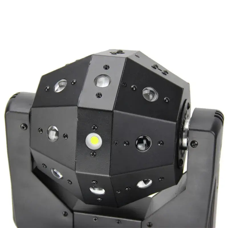 Modern black rgbw laser football moving head led stage light with multiple circular lenses and central yellow bulb