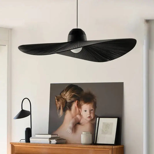 Modern black ribbed designer fabric hat pendant lamp with wide flared design for living room decorbites pendant lamp