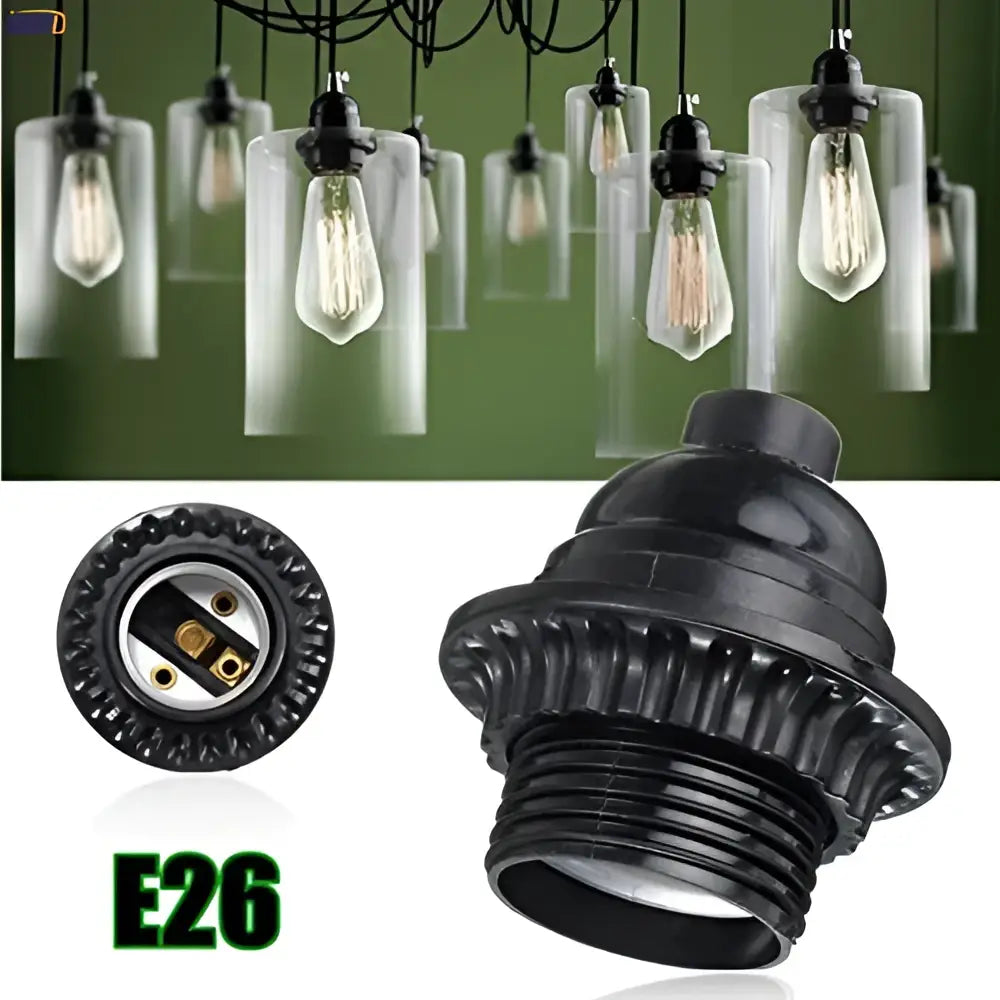 Modern black ribbed e27 socket bulb holder with textured ridged design and threaded base for lamp base use