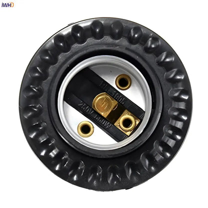 Modern black ribbed e27 socket bulb holder lamp base with textured ridged edge and brass metal contacts inside