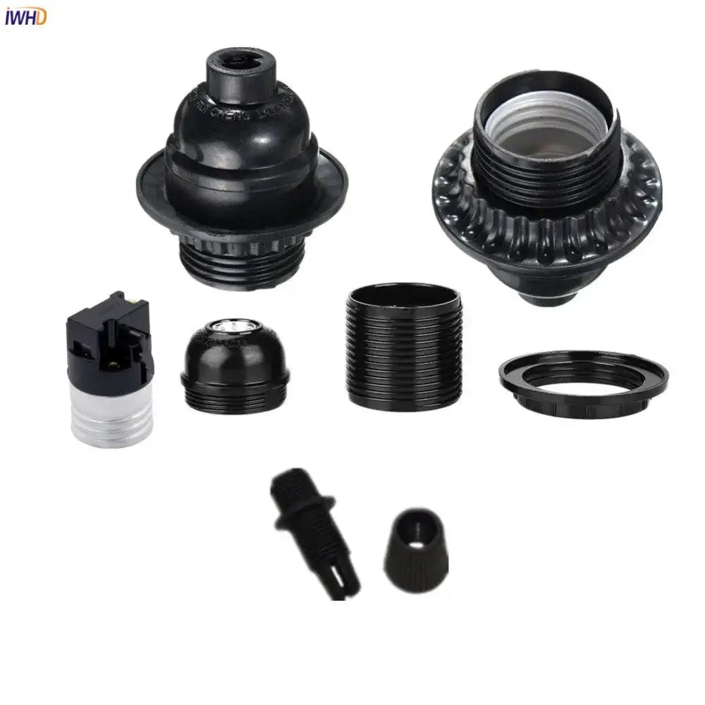 Modern black ribbed e27 socket bulb holder lamp base with threaded metal design for bedroom lamp assembly