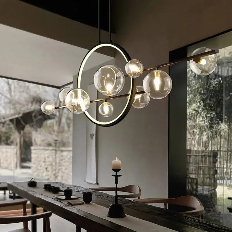 Modern black ring glass globe pendant light with clear glass bulbs and sleek frame for dining room decorbites black ring