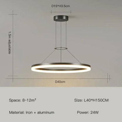 Modern black ring pendant chandelier with circular led light, metallic iron and aluminum frame for living room decorbites black ring