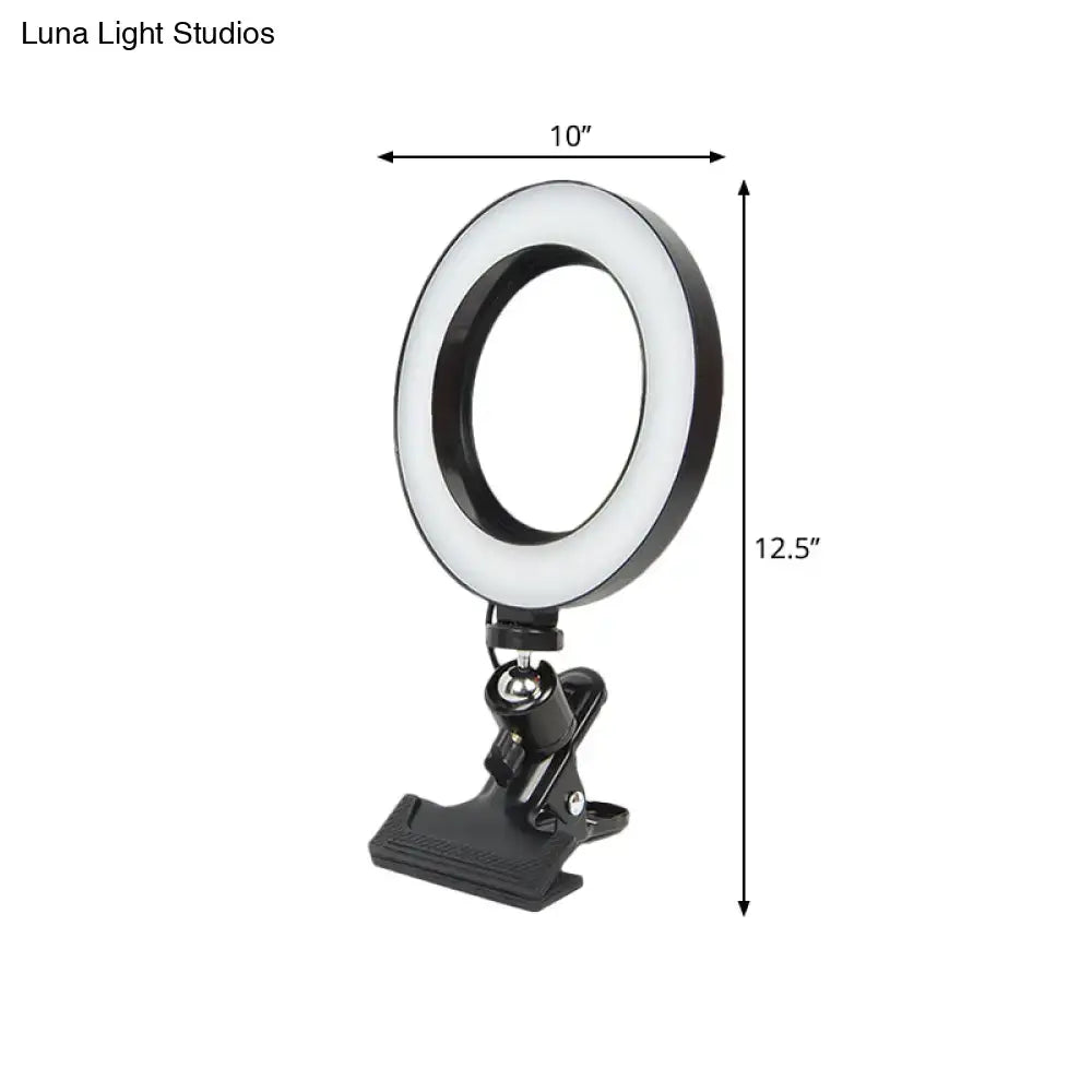 Modern black clip-on ring light with metal shade wall light fixture featuring a 10-inch illuminated led ring