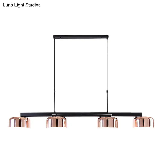 Modern black rose gold diner island lamp with copper finish black metal frame and four bowl-shaped pendant lights