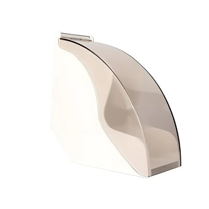 Modern black and rose gold wave coffee filter dispenser with transparent smoked glass and metallic silver clasp