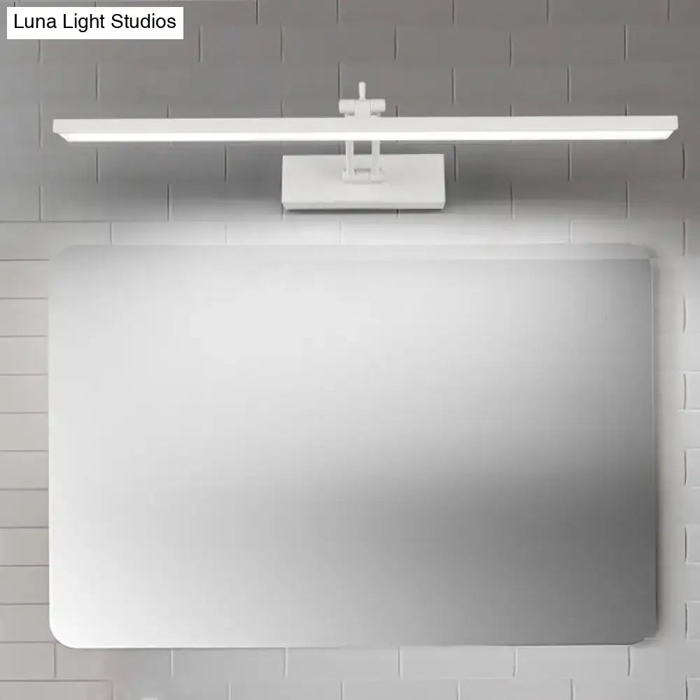 White rectangular led mirror light with a sleek minimalist design mounted above a bathroom mirror for rotatable vanity wall use
