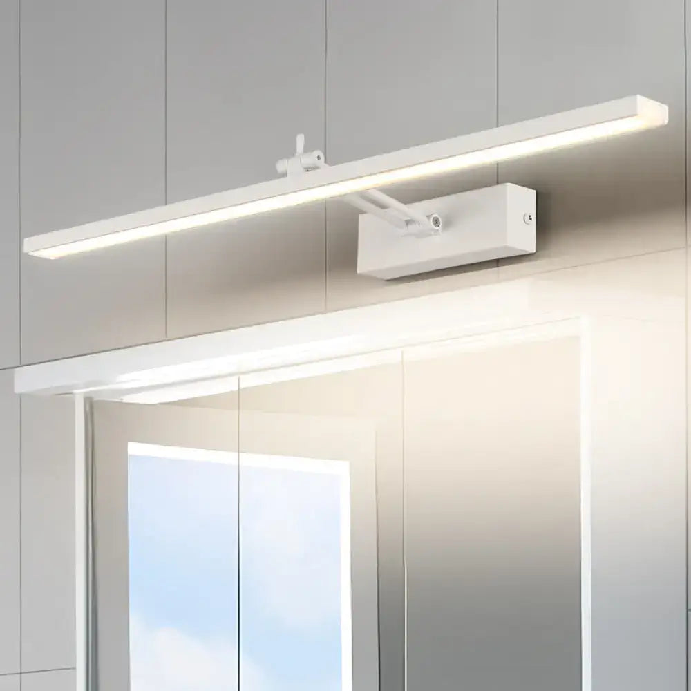 Modern black rotatable vanity wall sconce with white rectangular led mirror light and adjustable arm for optimal illumination