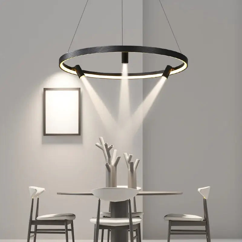 Modern black round spotlight pendant light with integrated led and adjustable spotlights for dining room decorbites black round