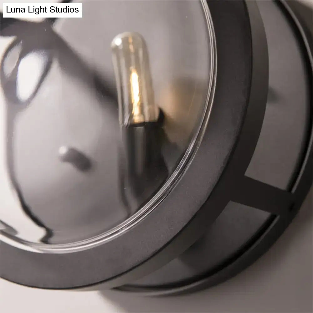 Modern black round wall sconce with matte metal frame and exposed edison e12 e14 bulb for hallway lighting