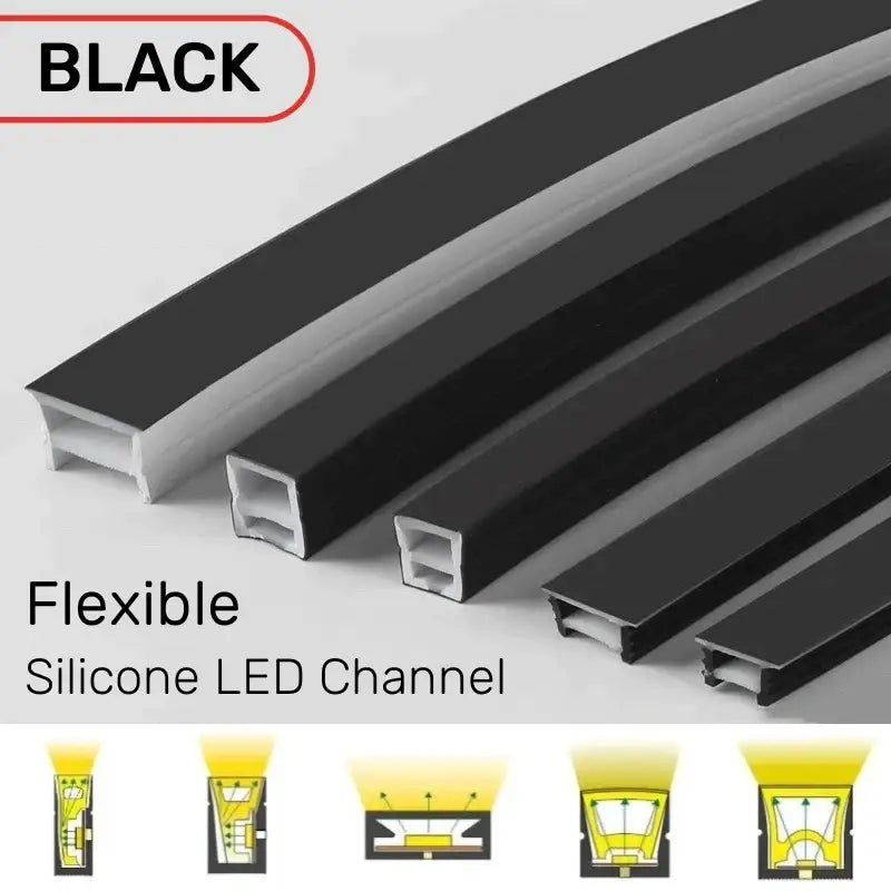 Modern black silicone tube flexible led channel outdoor light with sleek black silicone design for outdoor use