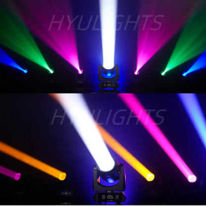 Modern black and silver 200w mini led moving head stage light with adjustable beam angles emitting vibrant colored beams