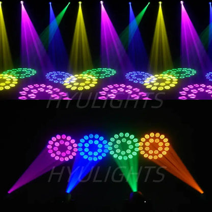 Modern black and silver 200w mini led moving head stage light with colorful led moving beams and circular rainbow patterns