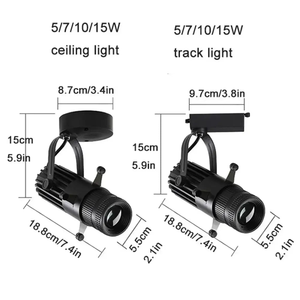 Modern black and silver decorbites adjustable led track spotlights with adjustable focus lenses for gallery lighting
