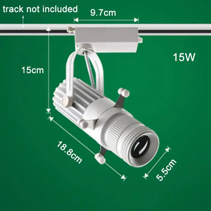 Silver-colored decorbites adjustable led track spotlight with cylindrical body and ribbed lens housing for gallery lighting