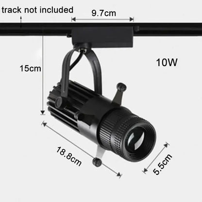 Modern black and silver decorbites adjustable led track spotlight with textured cylindrical body and adjustable lens housing