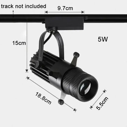 Modern black and silver decorbites adjustable led track spotlight with cylindrical body and ribbed heat sink design