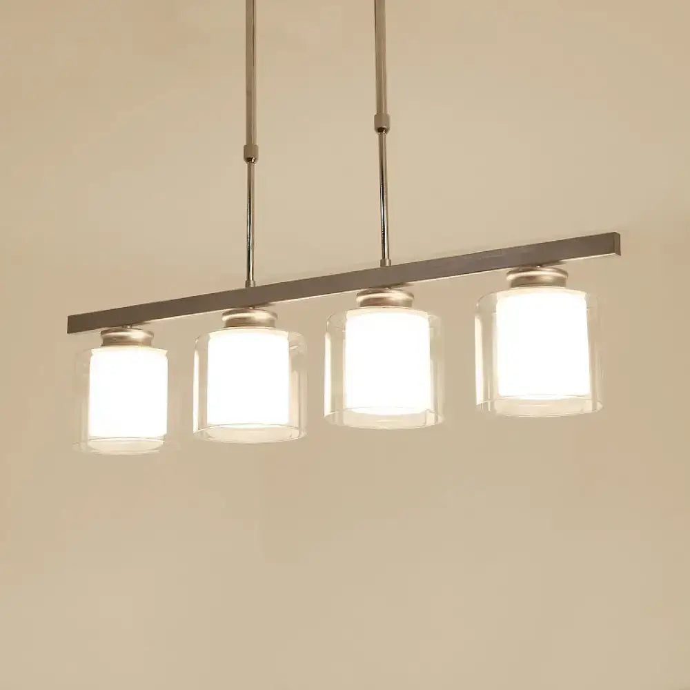 Modern brushed nickel pendant light with four clear glass shades by DecorBites ideal for cooking space with e26 e27 bulbs
