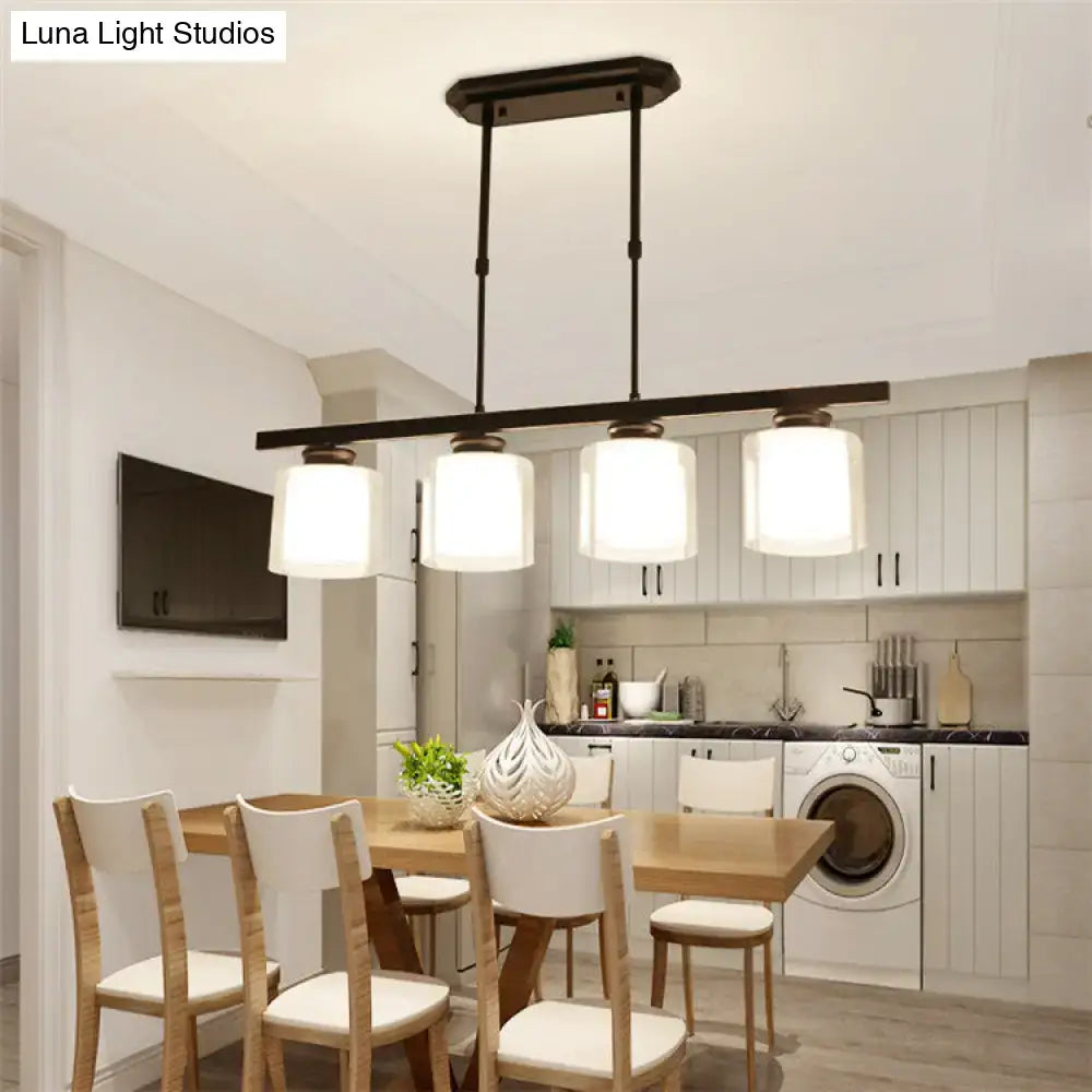 Decorbites™ modern black metal chandelier with four white cylindrical shades for cooking space uses e26 e27 bulbs