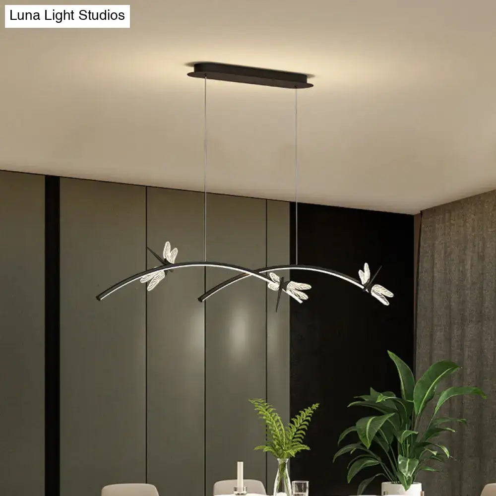 DecorBites™ dragonfly minimalist LED ceiling light with black silver finish, sleek arms, crystal accents, and stepless dimming