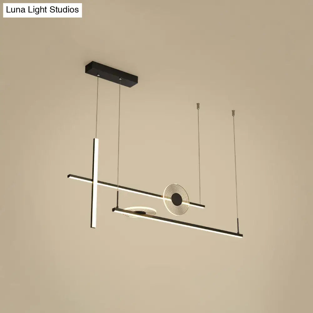 DecorBites contemporary black and silver acrylic LED bar pendant light fixture with geometric design for dining room island chandelier