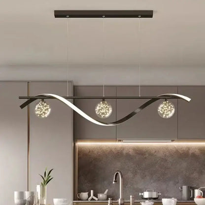 Modern black metal pendant light with three silver decorbites glass ball led globes for dining room decor
