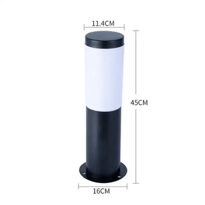 Modern black silver landscape path light with a matte black base and top cap, 45cm cylindrical outdoor decorbites light