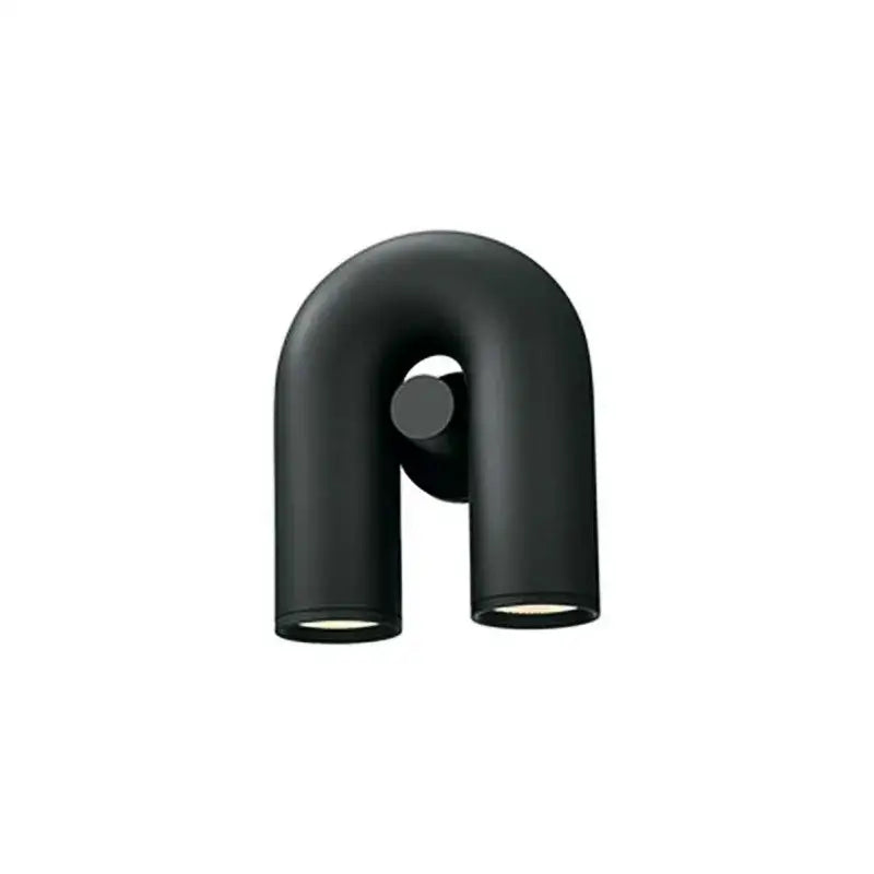 Modern black matte u-shaped tube wall lamp with two cylindrical light fixtures for minimalist bedroom sconces