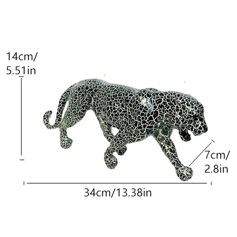 Modern black and silver mosaic leopard panther sculpture with detailed spotted pattern by decorbites leopard panther