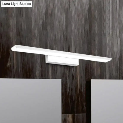 A sleek modern white led rectangle bathroom wall vanity light aluminum with black silver accents and minimalist design