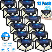 Modern black solar powered outdoor wall lamp with 100 white led lights and blue tinted solar panel for garden use