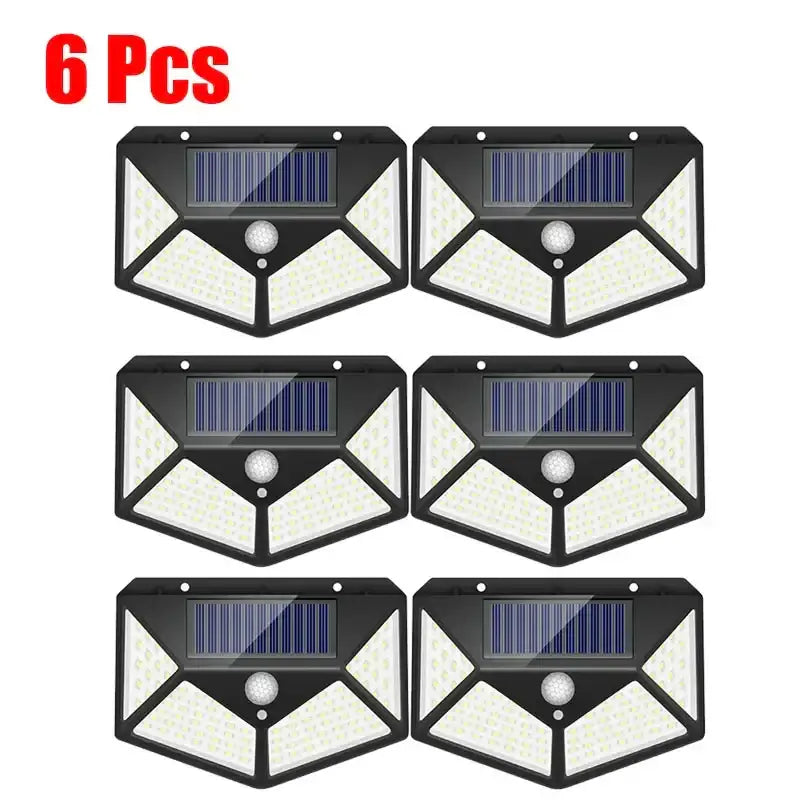 Modern black solar powered outdoor wall lamp with triangular design and white led panels for garden motion sensor lighting