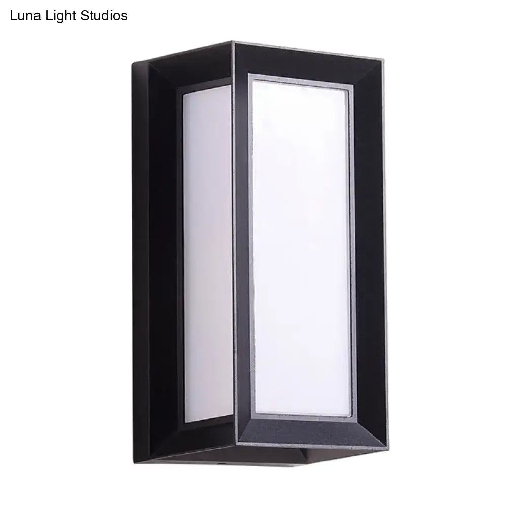 Black rectangular wall sconce with frosted glass panels sound activated 220v-240v outdoor light fixture