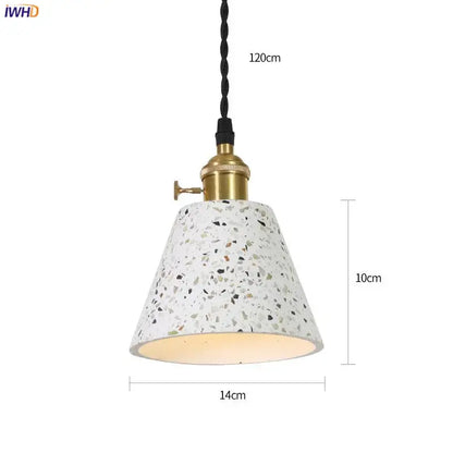 Modern black speckled decorbites cement pendant lamp with white terrazzo shade brass finish and black twisted cord