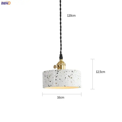 Modern black speckled cement pendant lamp with white terrazzo shade brass accent and black twisted cord by decorbites cement pendant