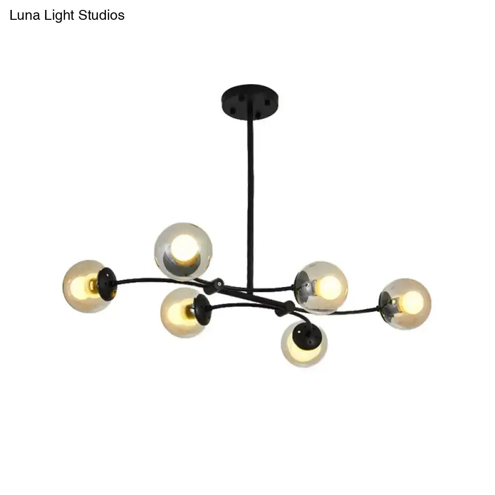 DecorBites™ modern black metal shade buffet chandelier with six glass sphere globe lights for stylish island lighting 220v-240v