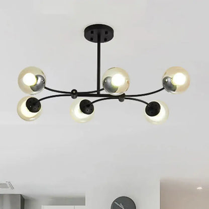 Decorbites™ modern black metal shade buffet chandelier with six glass sphere lights for 220v-240v, 110v-120v use