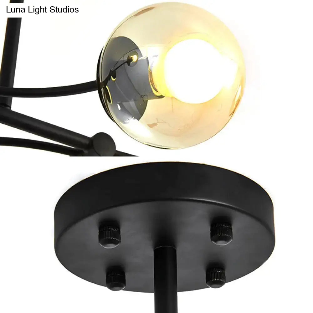 Decorbites™ modern 6-head black metal shade buffet chandelier with spherical amber glass for 220v-240v lighting