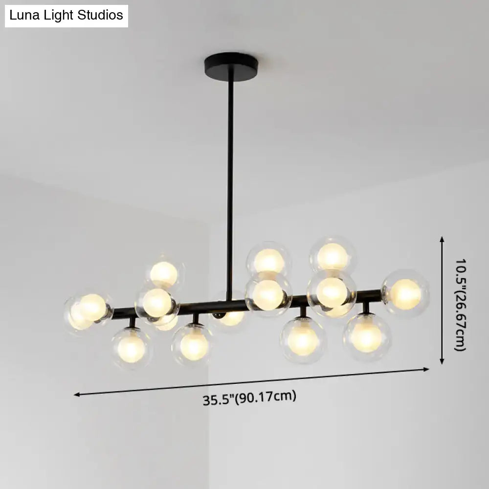 Modern black spherical glass ceiling light dining room chandelier with clear glass globe bulbs and bulb base details