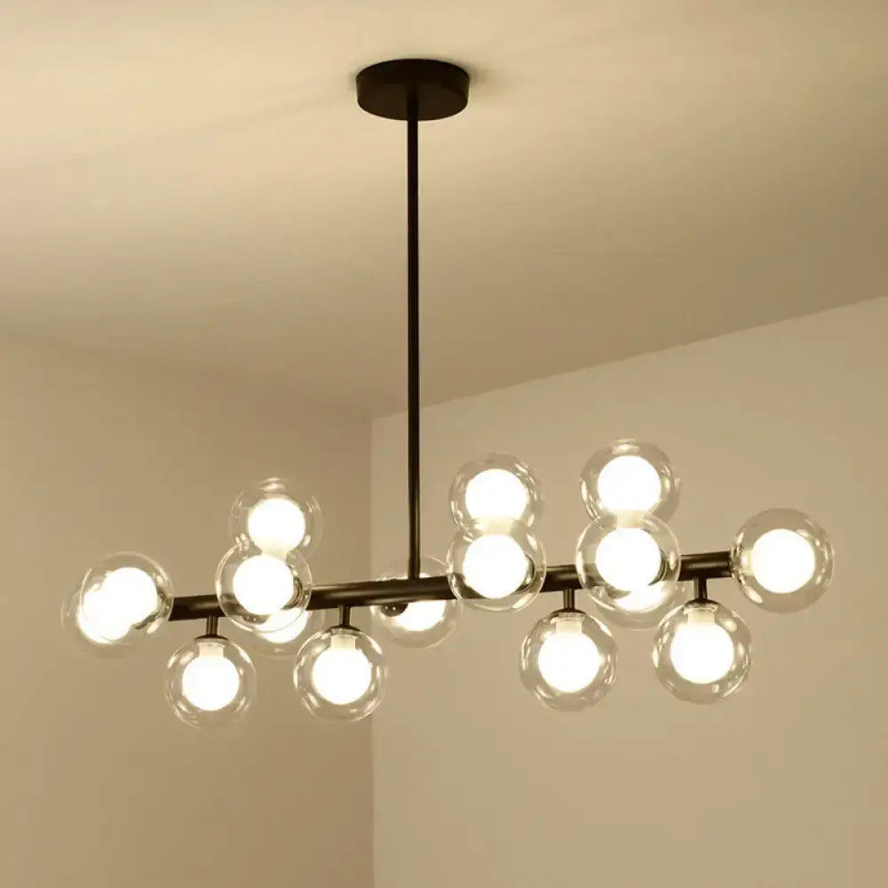 Modern black spherical glass ceiling light dining room chandelier with clear glass globe bulbs and metal frame