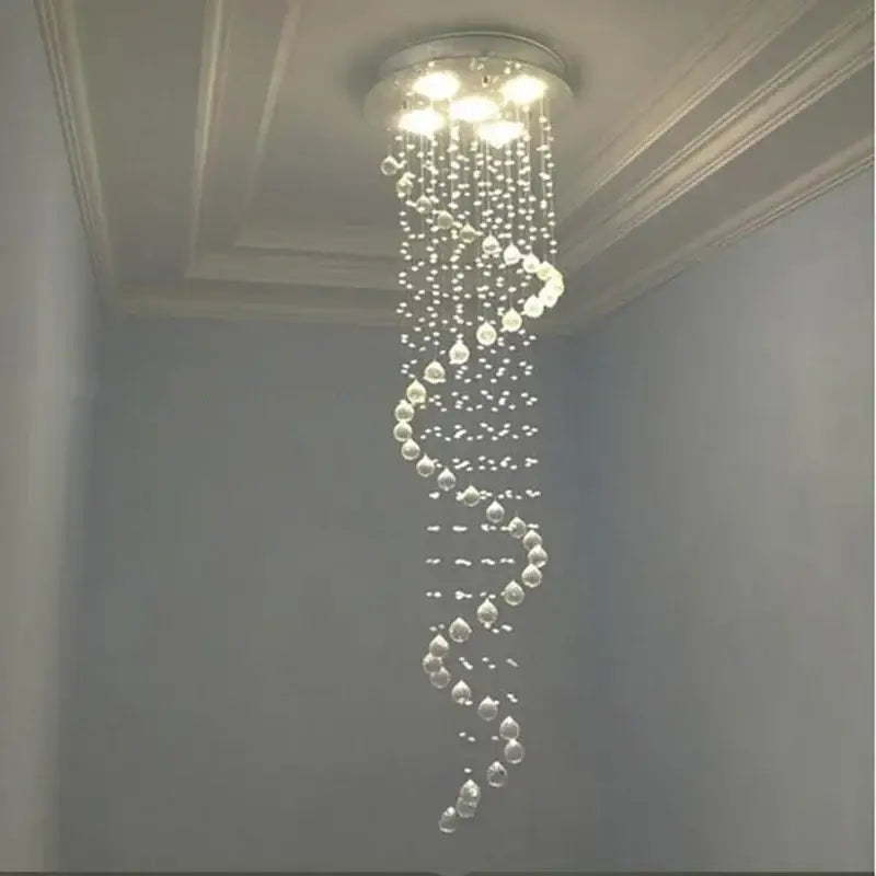Modern black spiral decorbites crystal pendant chandelier with clear glass beads and embedded lights for bedroom use