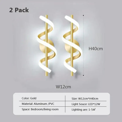 Modern black spiral led wall lamp with gold spiral led wall sconces in sleek aluminum and pvc design 12cm by 40cm