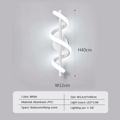 Modern black spiral led wall lamp with sleek aluminum and pvc design wall lamp 40cm tall by 12cm wide
