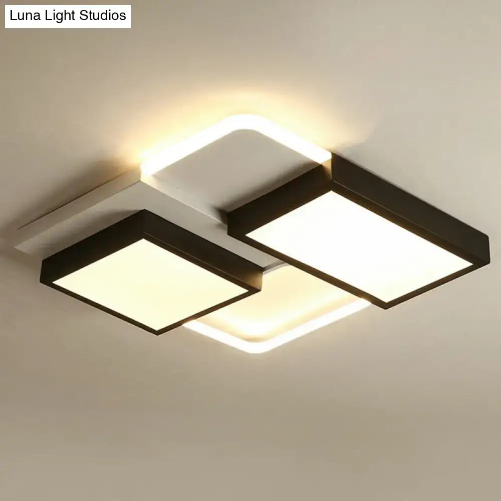DecorBites™ modern black splicing rectangle LED flush ceiling light fixture with acrylic warm white illuminated panels