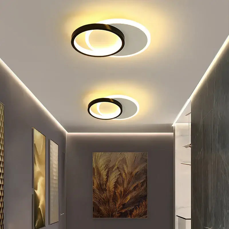 Modern black circular ceiling lamp with glowing white inner ring decorbites led ceiling for bedroom lighting