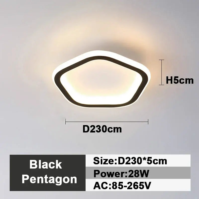 Modern black pentagon-shaped led ceiling lamp with warm white illumination for bedroom decorbites led ceiling lighting