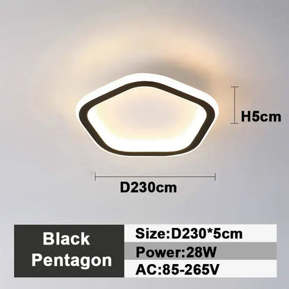 Modern black pentagon-shaped led ceiling lamp with warm white illumination for bedroom decorbites led ceiling lighting