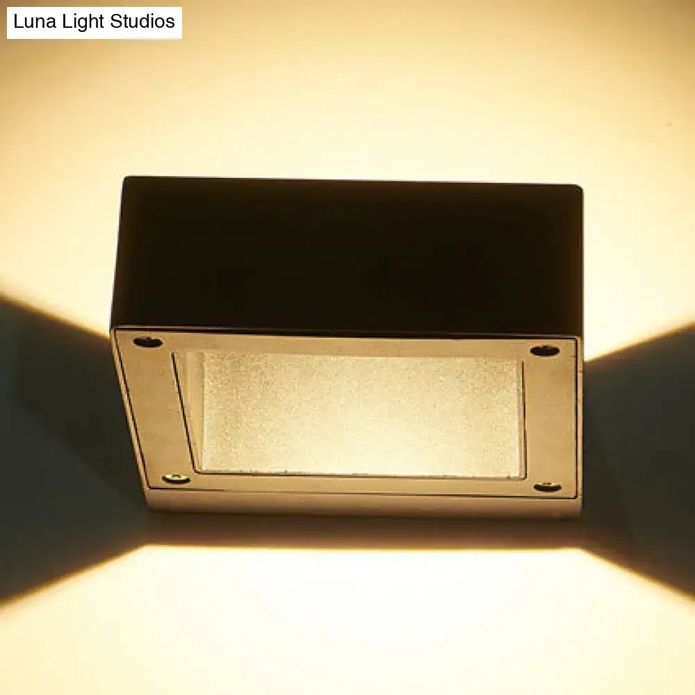 Modern black square sconce light fixture with brushed brass and frosted glass panel for porch lighting