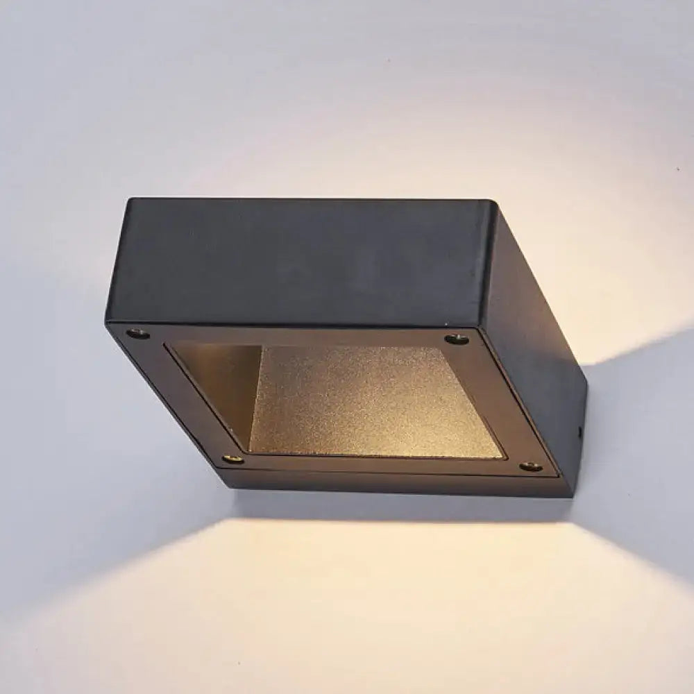 Modern black square led sconce light fixture with black finish and frosted glass panel for porch lighting
