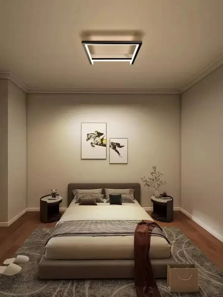Modern black square led smart chandelier with sleek black frame and glowing white led panel for living room decorbites black square